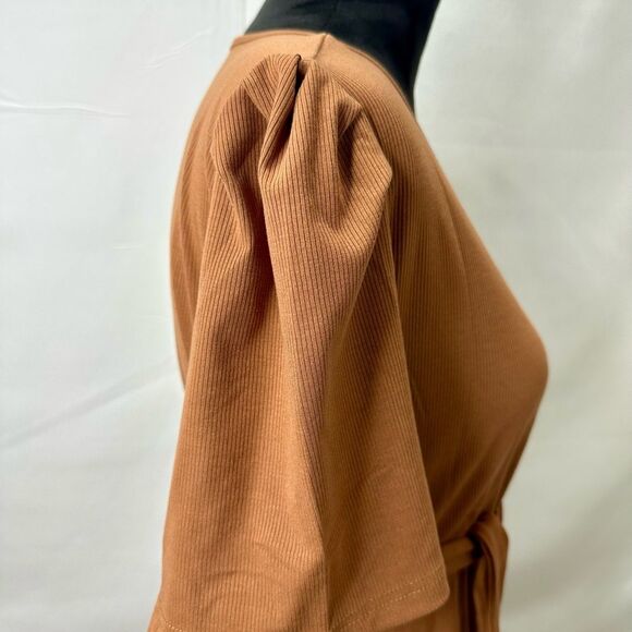 Brown Ribbed Faux Wrap Dress Size XXL - Picture 6 of 10